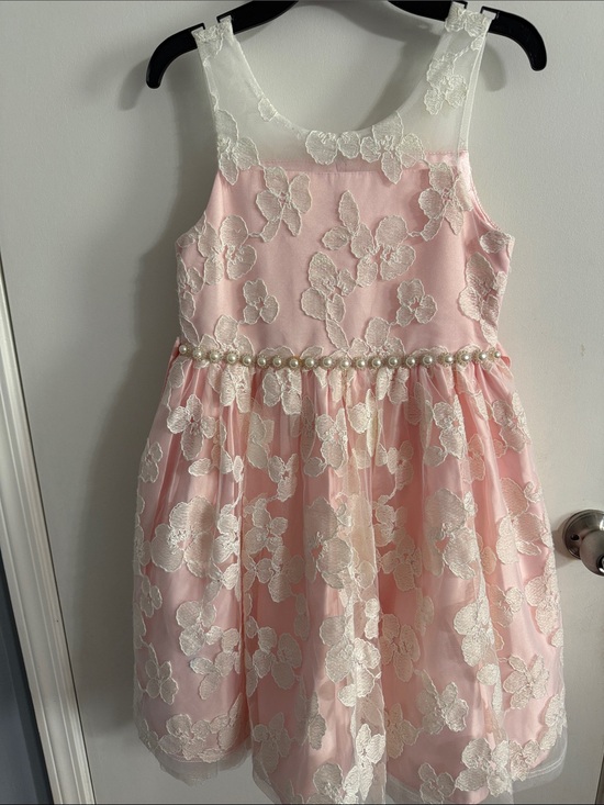 Culture Princess Other - Girls' Pink Lace Floral Dress with Pearl Waist